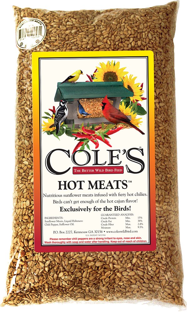 Cole's Hot Meats bag of bird seed shows natural ingredients for birds