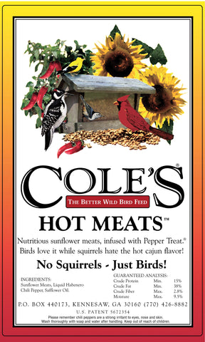 Birds visiting a feeder to sample the spicy Hot Meats mix