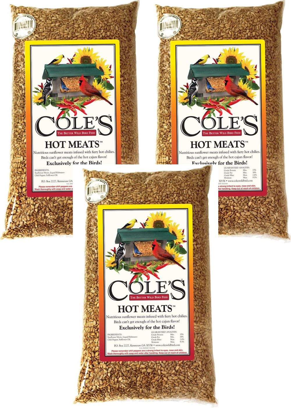 Cole's Hot Meats Sunflower Meats attracts diverse birds with spicy Cajun flavor.