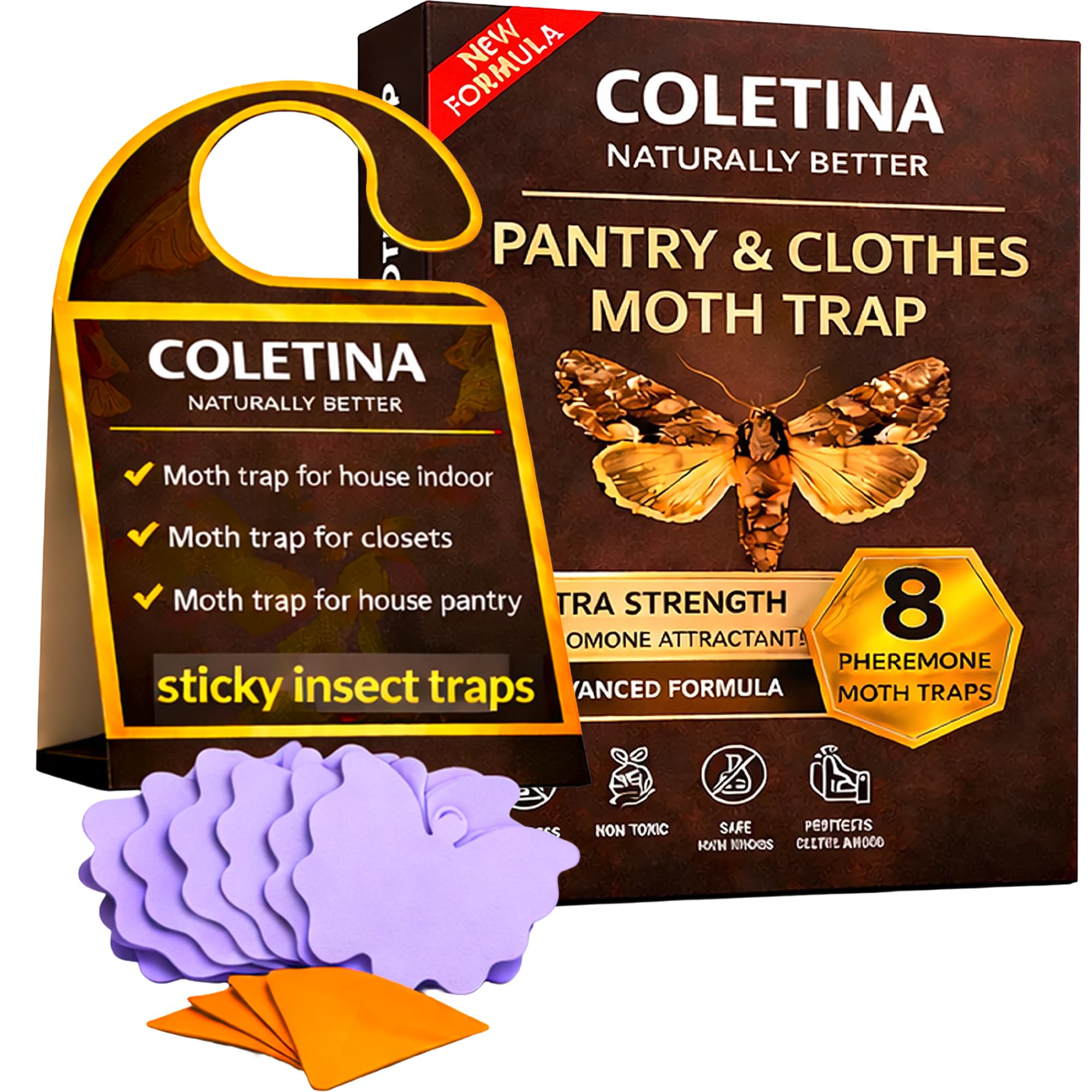 Generic COLETINA moth traps in pantry 8-pack ready for discreet protection.