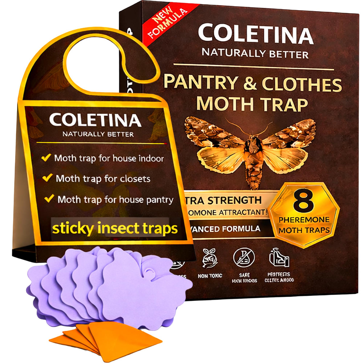 Generic COLETINA moth traps in pantry 8-pack ready for discreet protection.