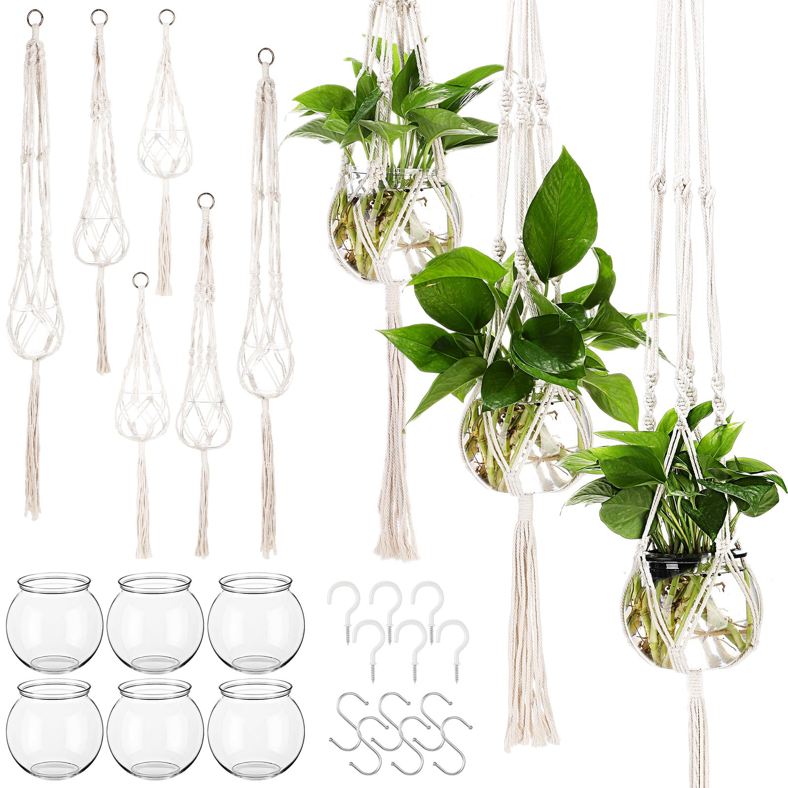 Colingmill boho macrame plant hanger on wall in white with space-saving display.