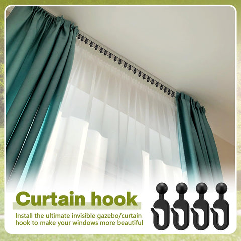 Colingmill durable black plastic hooks underline longevity for gazebos and curtains.