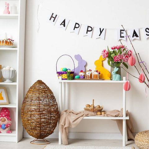 Colingmill Easter egg topiary with 9.84 ft LED lights creates evening glow.