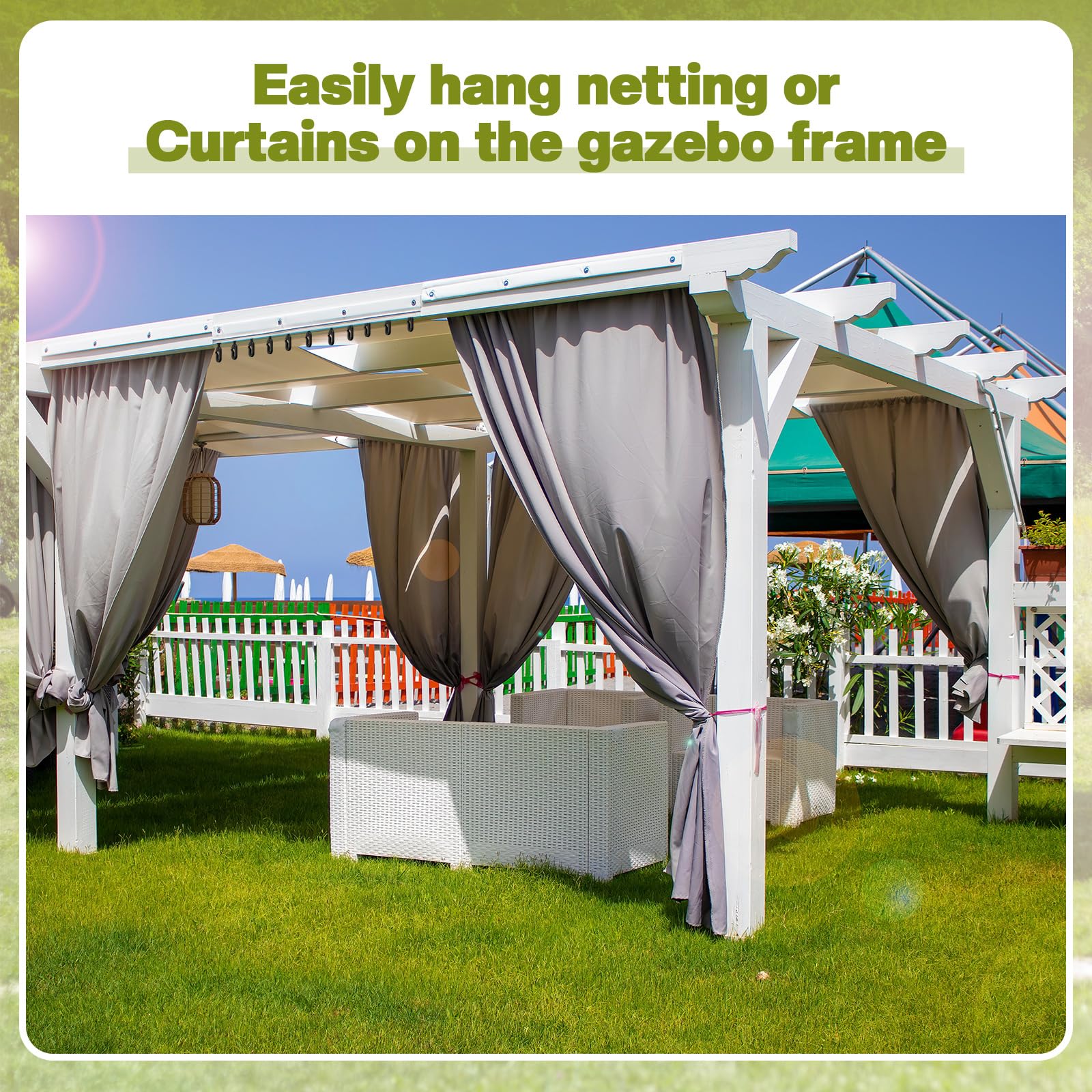 Colingmill installation-ready hooks demonstrate quick, tool-free setup for gazebo curtains.
