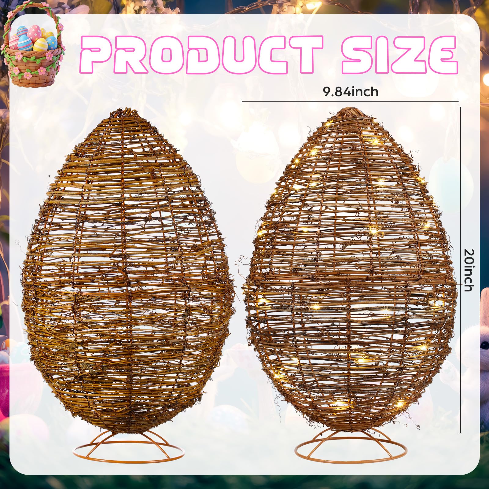 Colingmill rattan Easter eggs decor adds outdoor porch texture.