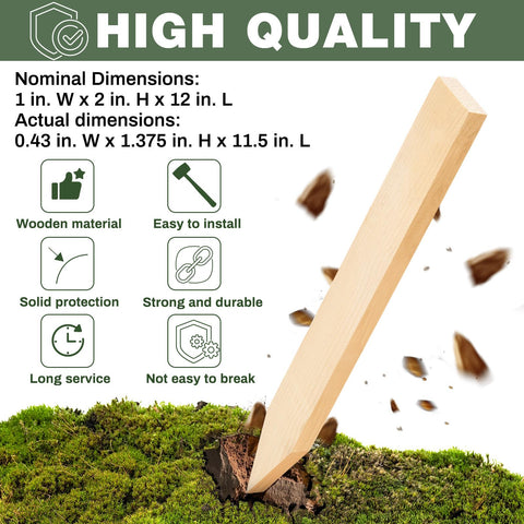 Colingmill smooth-tip wooden stake ready to insert into dense soil.
