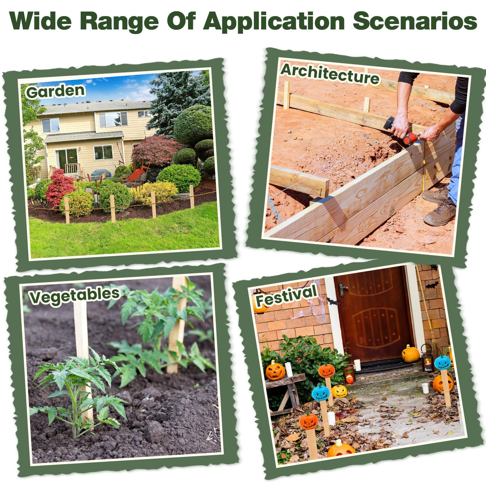 Colingmill stakes mark surveys, boundaries, and landscape features in yards.