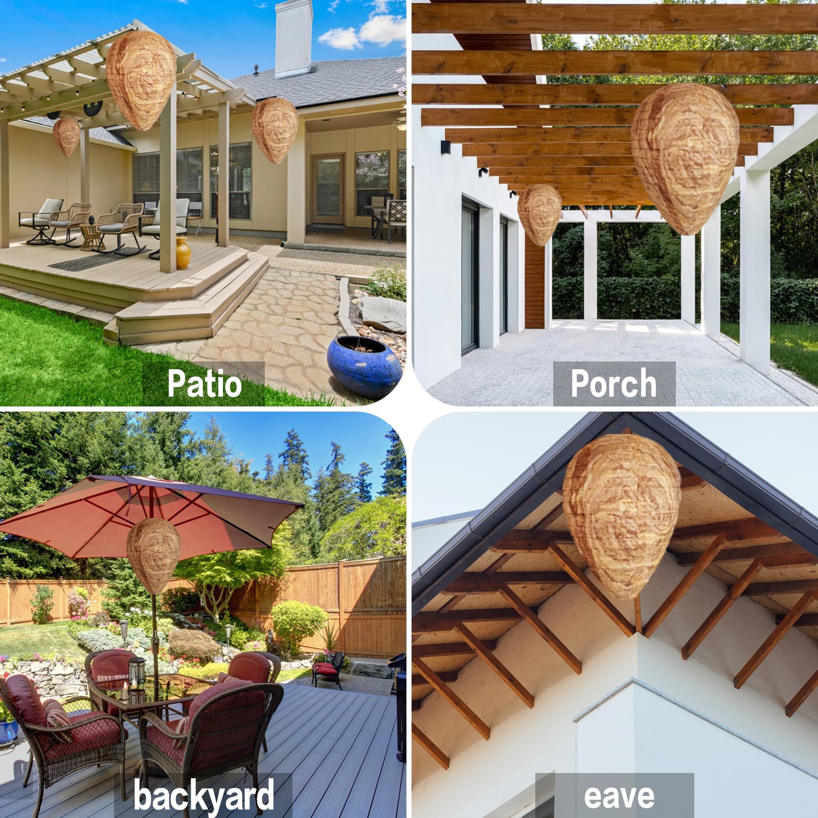 Collabell Wasp Nest Decoy covers garden areas up to 30 feet radius.