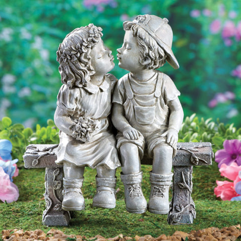 Collections Etc First Kiss Puppy Love sculpture side view, charming backyard centerpiece.
