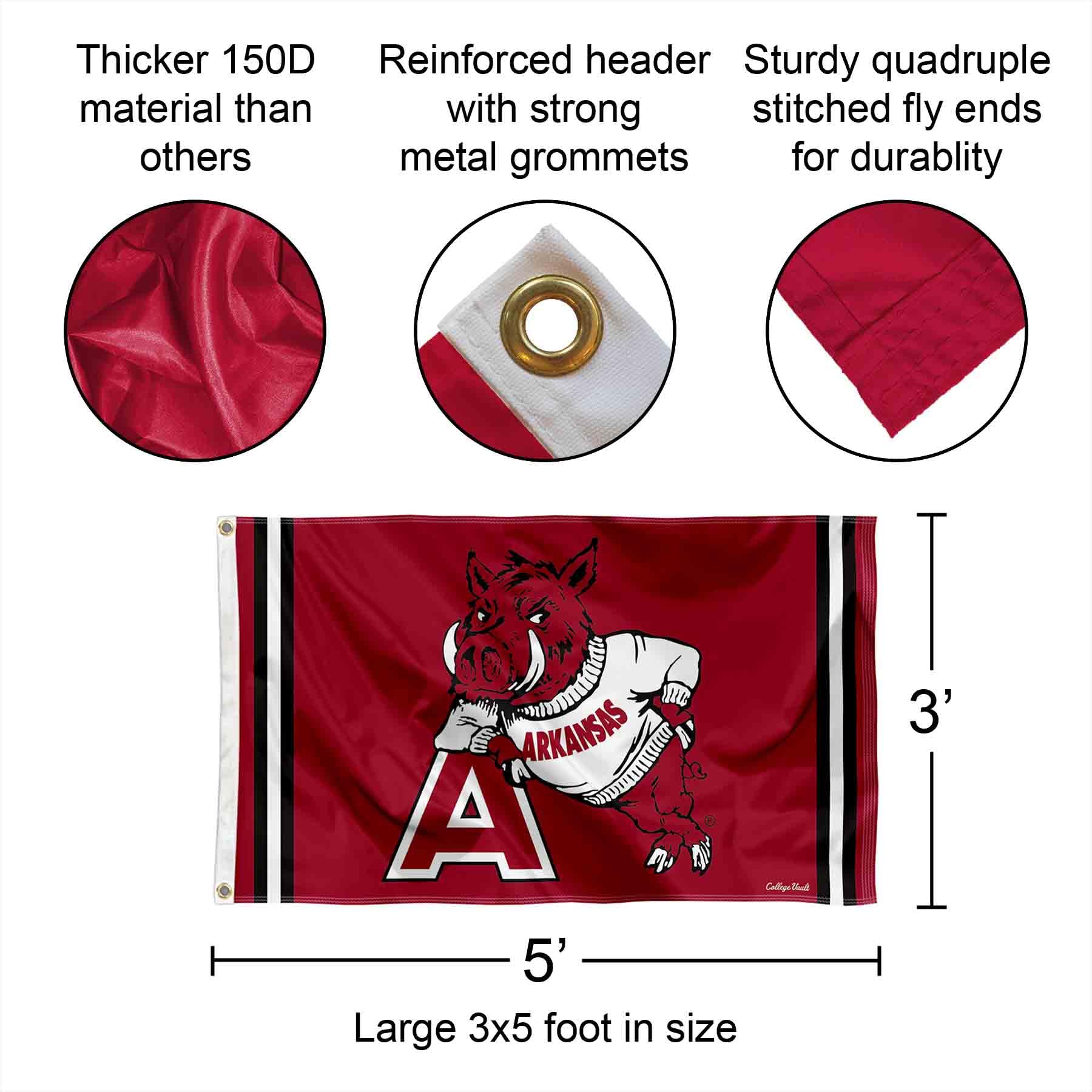 College Flags & Banners Co dual-grommet Arkansas Razorbacks banner for secure flagpole mounting