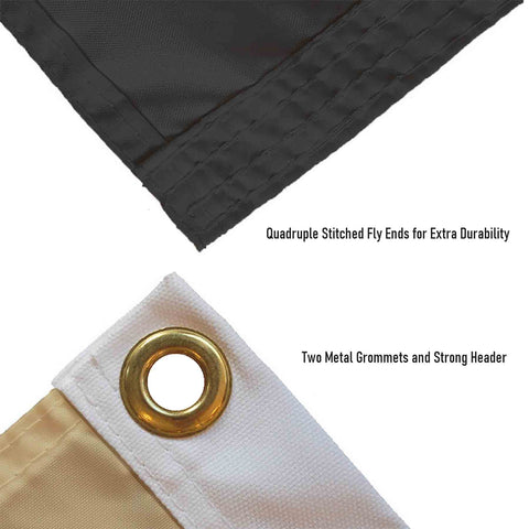 Sturdy 100% polyester flag with quadruple-stitched flyends for outdoor use