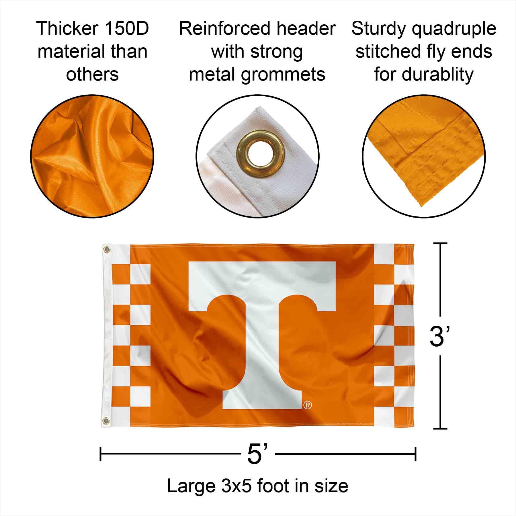 College Flags & Banners Co. Tennessee Volunteers checkerboard flag rear view with two-sided visibility
