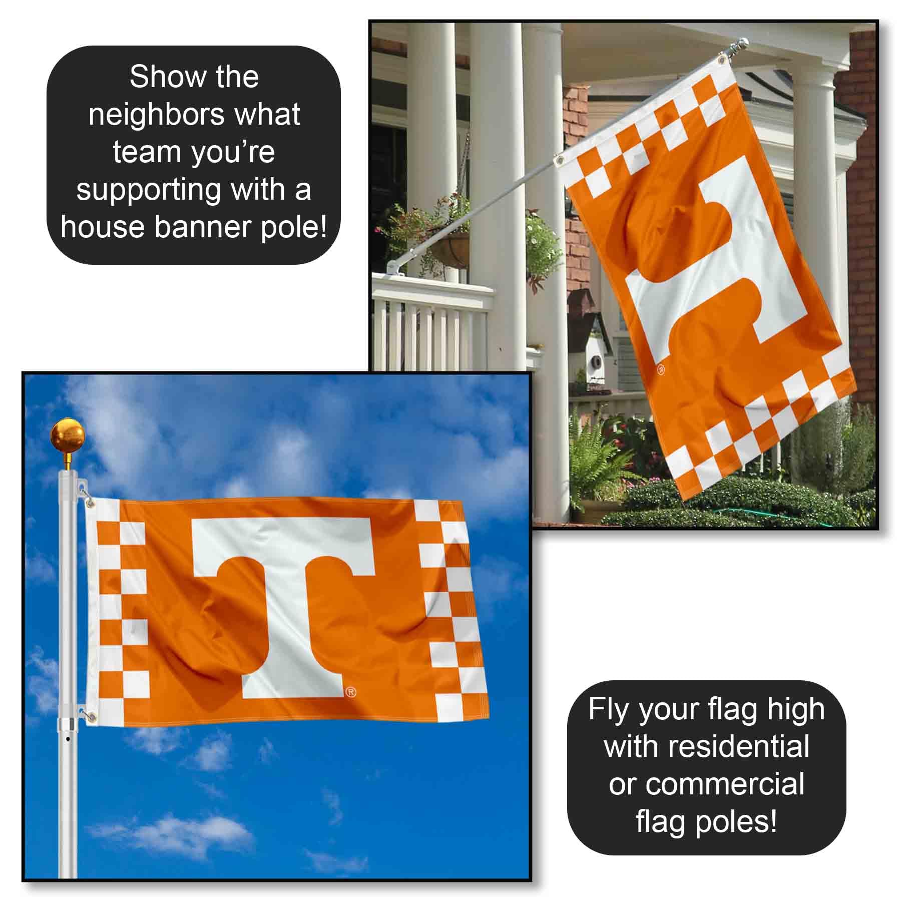 College Flags & Banners Co. Tennessee Volunteers checkerboard flag side view left for display