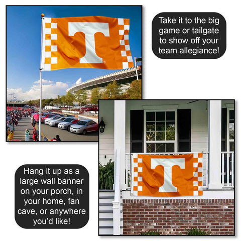 College Flags & Banners Co. Tennessee Volunteers checkerboard flag side view right for display