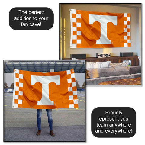 College Flags & Banners Co. close-up of durable stitching on checkerboard flag