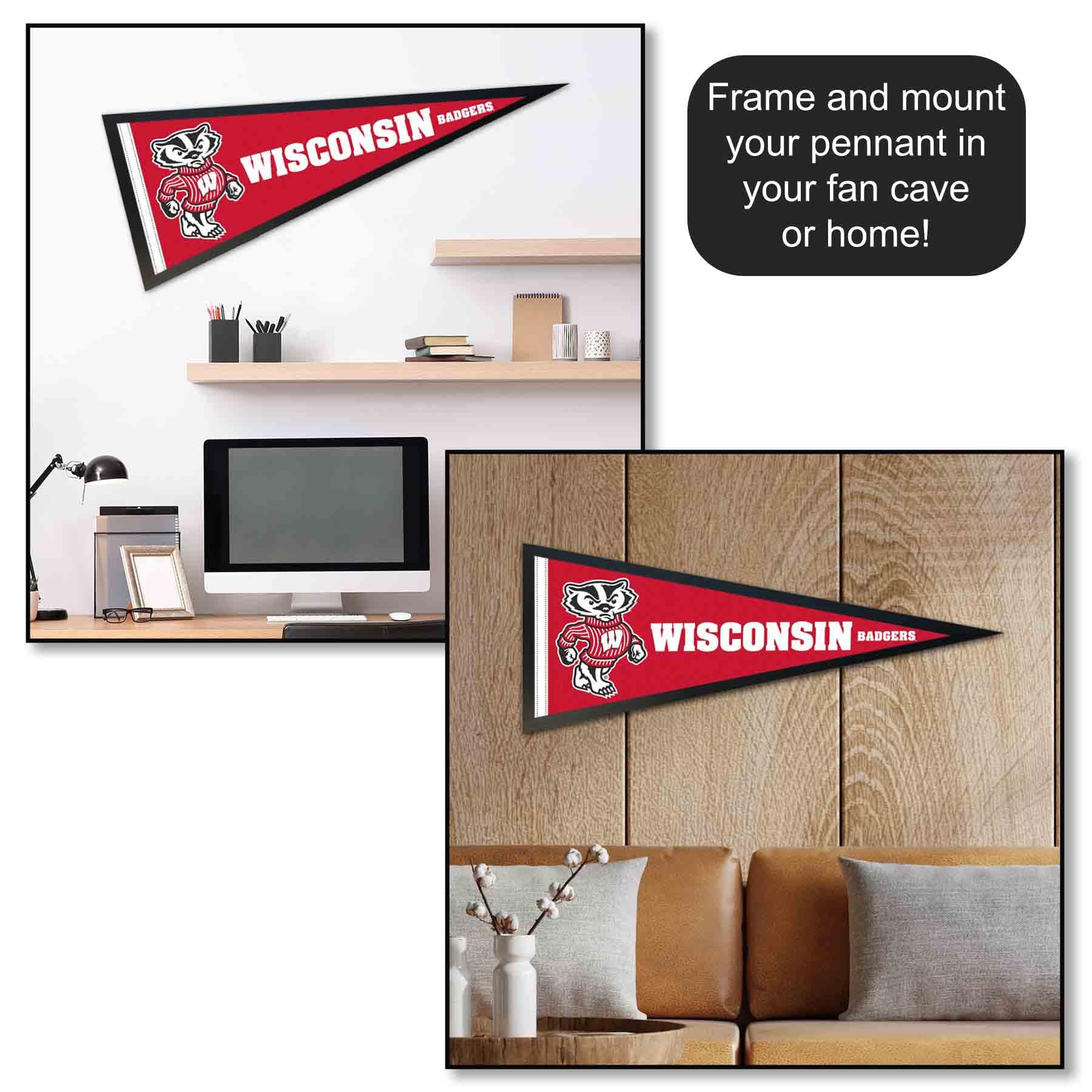 College Flags & Banners Co. Wisconsin Badgers pennant single-sided print for bold wall accents