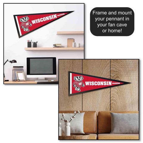 College Flags & Banners Co. Wisconsin Badgers pennant single-sided print for bold wall accents
