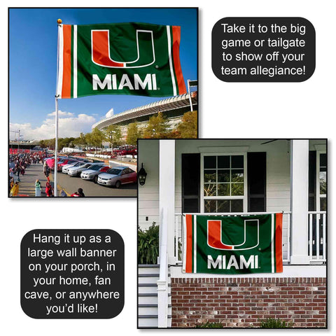 College Flags & Banners Co. Hurricanes flag versatile for wall banner or tailgate.