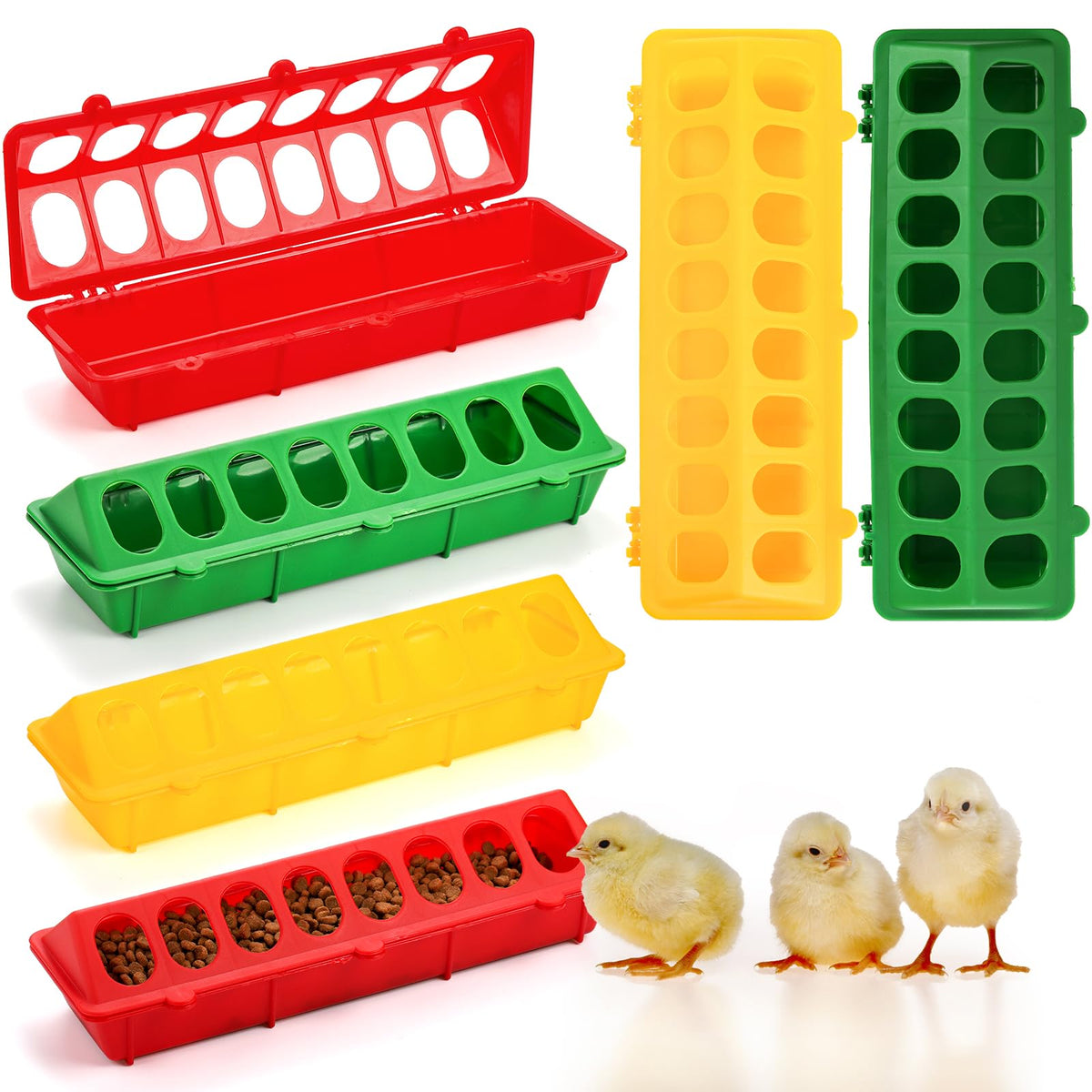 Coloch 6-pack flip-top feeder front view with color options for easy flock management.