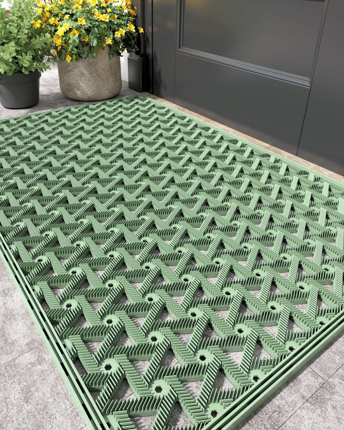 Color&Geometry outdoor door mat with drainage keeps entry clean and dry.