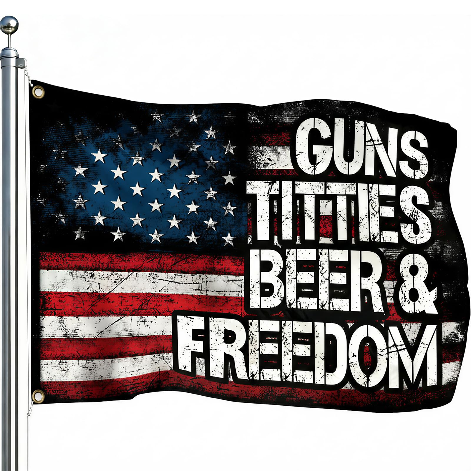 Colorato Guns Beer & Freedom flag front view for bold patriotic decor.