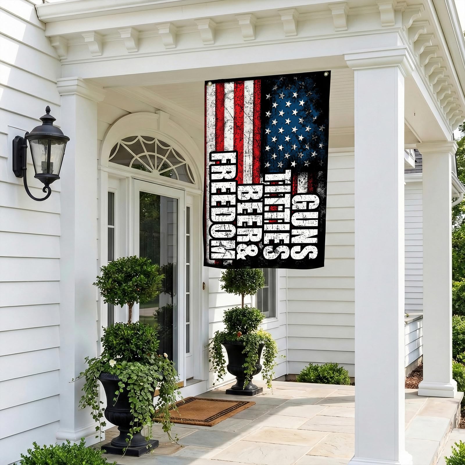 Colorato durable polyester flag withstands wind and rain for versatile display.
