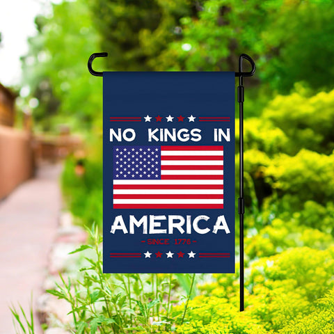 Colorato No Kings In America flag fabric close-up emphasizing high-quality polyester.