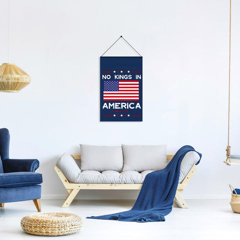 Colorato No Kings In America flag stitching detail showing reinforced seams for durability.