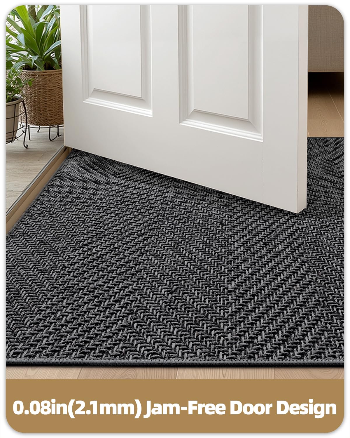 Color&Geometry dark grey woven mat with durable polyester surface.
