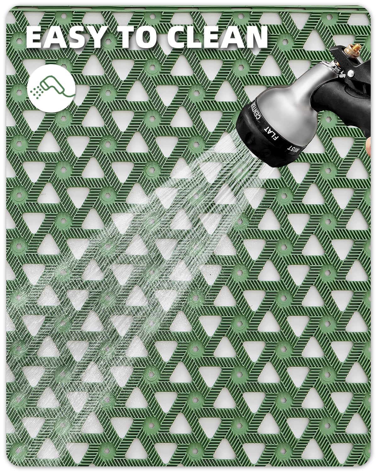 Color&Geometry dirt and moisture retention dam helps keep floors dry.