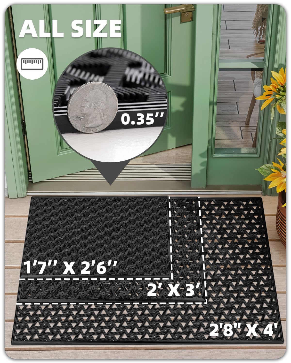 Color&Geometry front door mat features beveled border for stable footing.