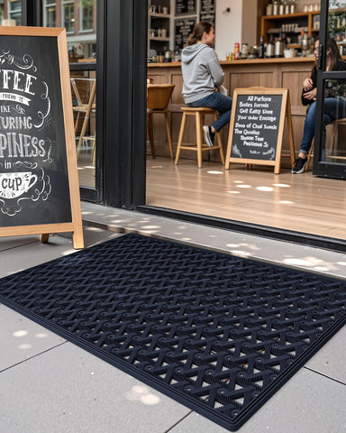 Color&Geometry front-door mat with deep grooves traps debris effectively.