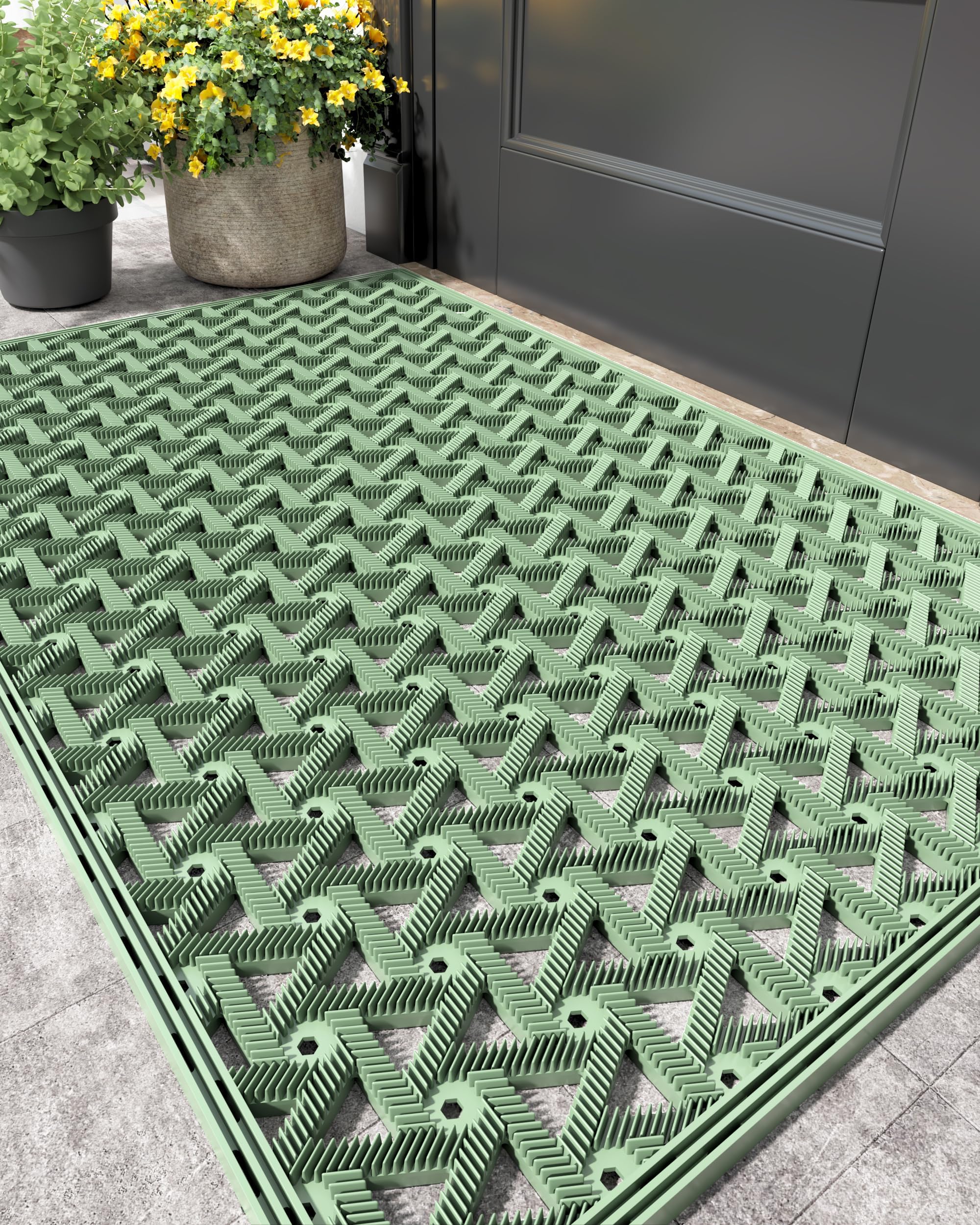 Color&Geometry door mat with drainage design prevents puddles at the doorstep.