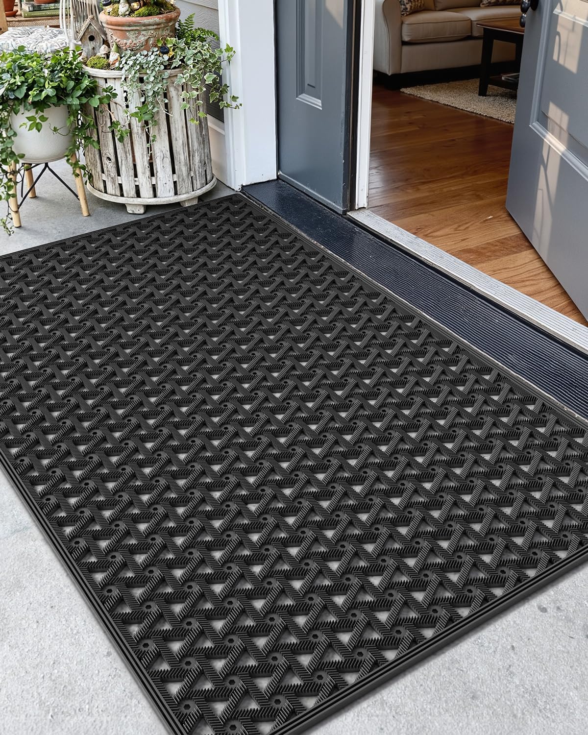 Color&Geometry outdoor door mat with drainage keeps entry clean and dry