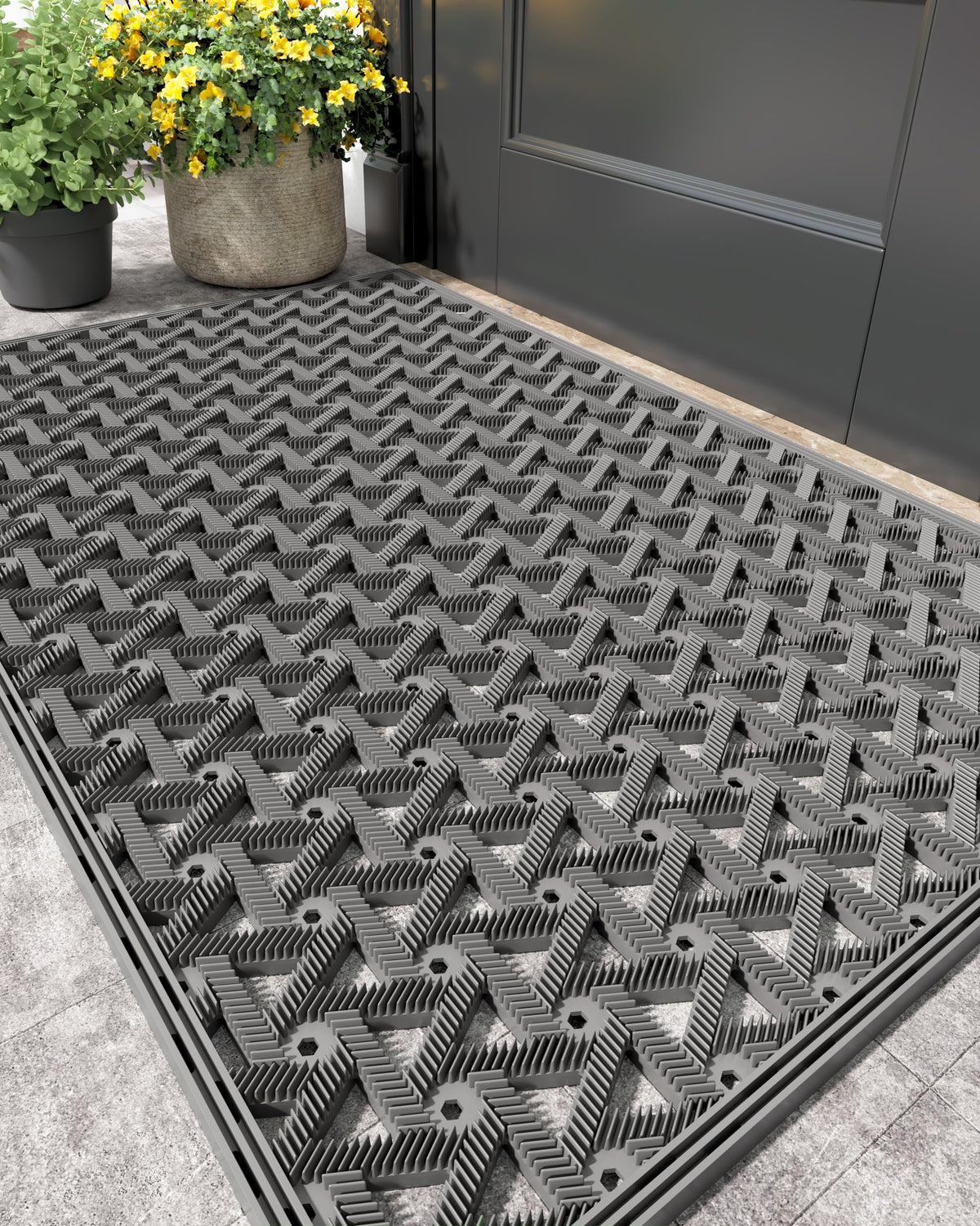 Color&Geometry outdoor door mat with drainage protects floors at entrances.