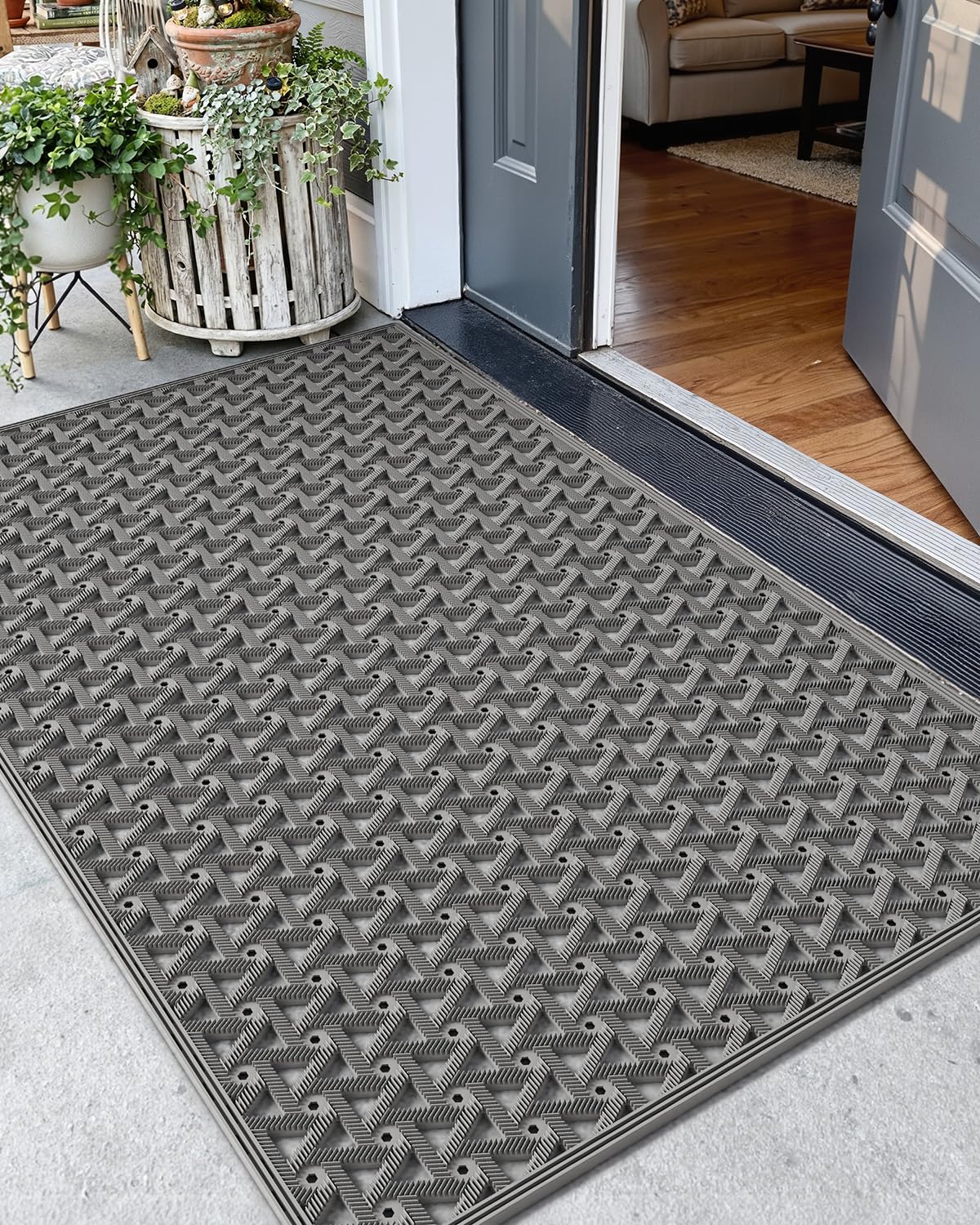 Color&Geometry door mat with drainage traps dirt and moisture at the entry