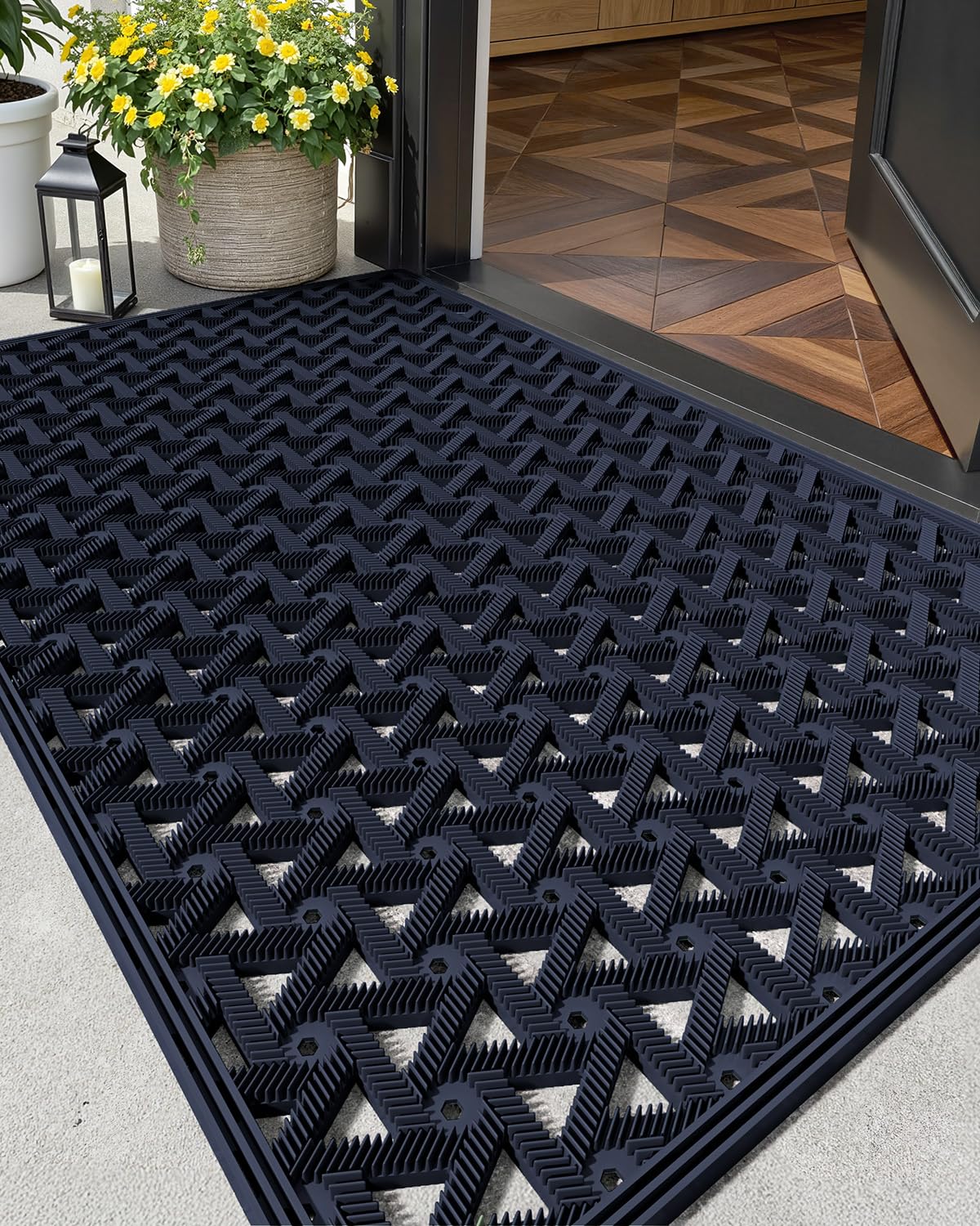 Color&Geometry door mat outside entrance drainage blue enhances entry cleanliness.
