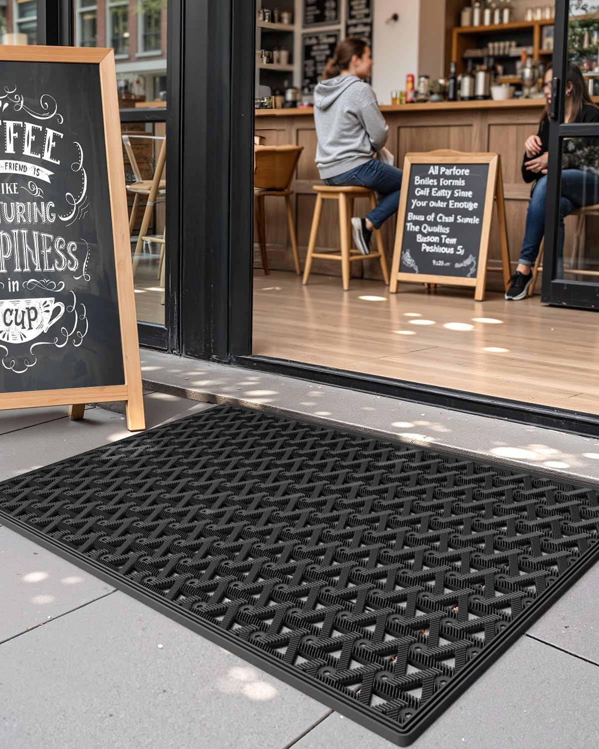 Color&Geometry weatherproof mat for year-round outdoor use.