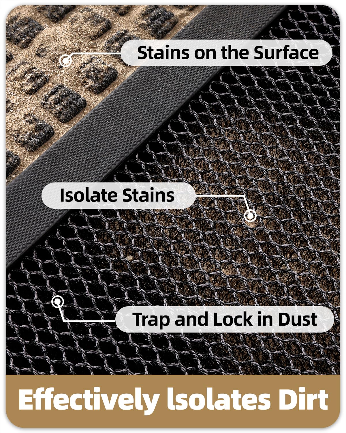 Color&Geometry easy-clean doormat shakes loose debris and hoses clean.