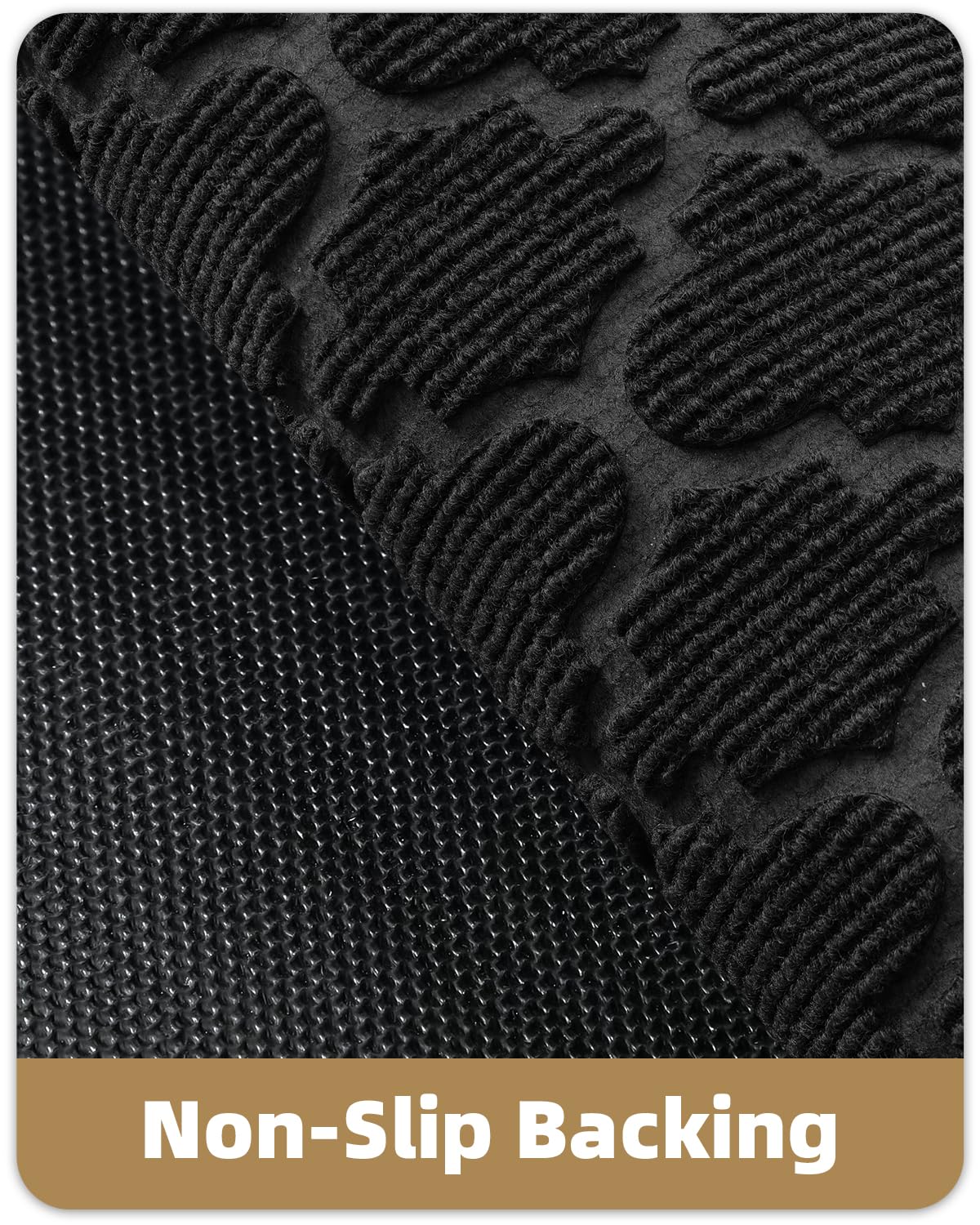 Color&Geometry front door mat in black against neutral floor for contrast