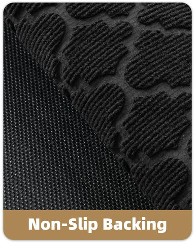 Color&Geometry front door mat in black against neutral floor for contrast