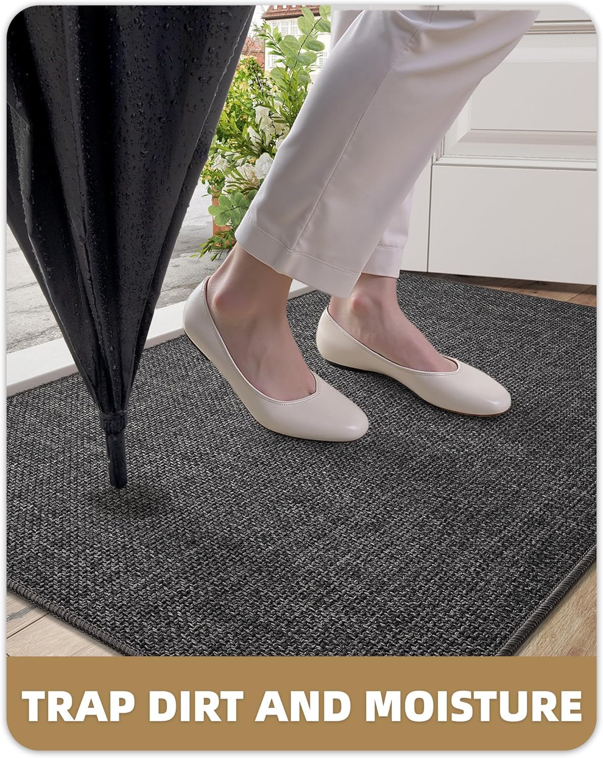 Color&Geometry low-pile mat fits under doors without snagging.