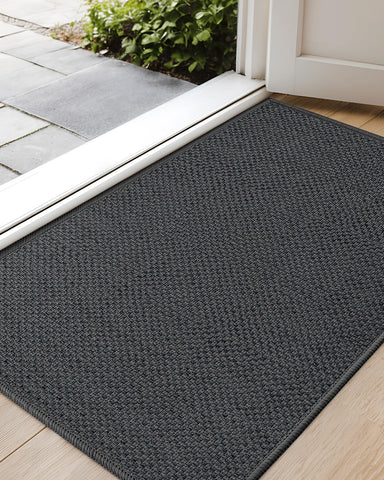 Color&Geometry ultra-thin door mat in gray, ideal for tight entryways and keeping floors clean.
