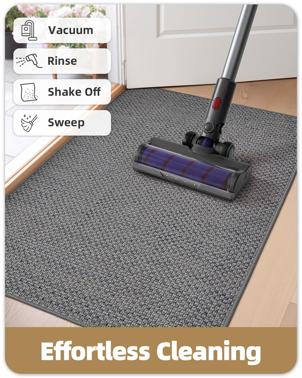 Color&Geometry low-profile mat fits under doors without obstruction.