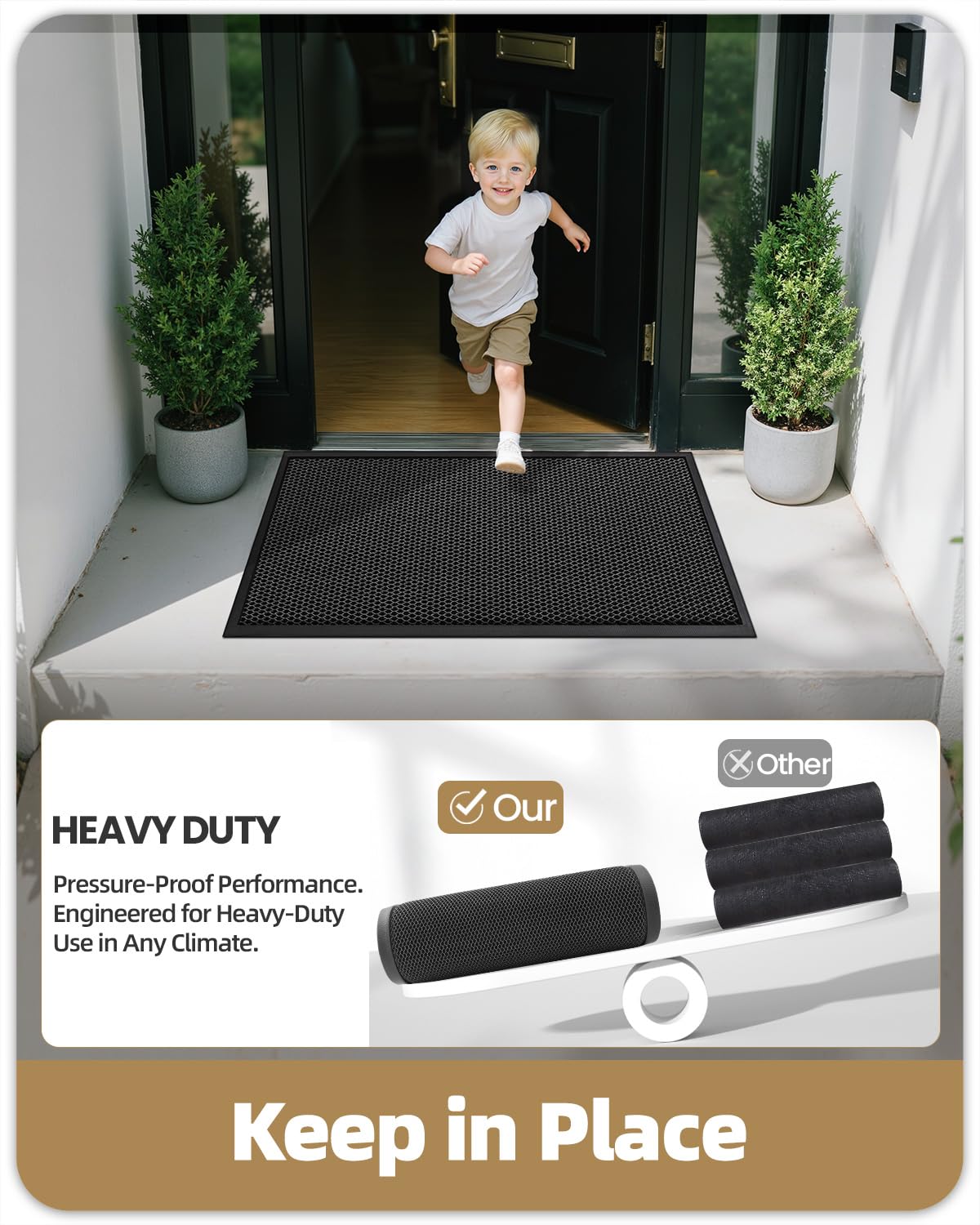 Color&Geometry ultra-thin profile keeps door clear while protecting floors.