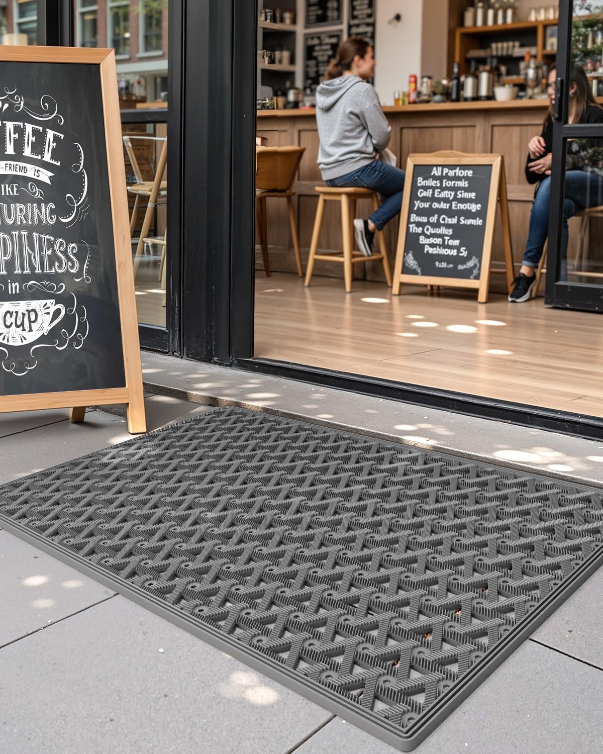 Color&Geometry waterproof door mat blocks water and dirt from entering the home