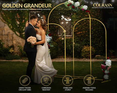 COLRASN gold arch 6ft garden arch suitable for outdoor ceremonies.