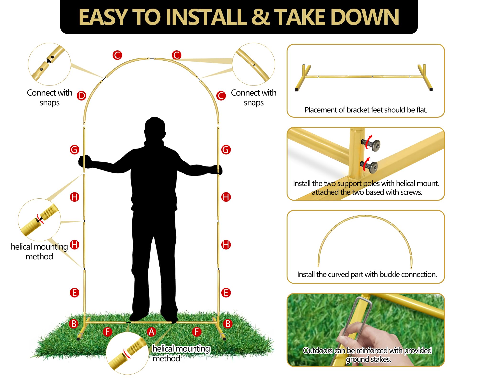 COLRASN gold arch base crossbar adds stability for events.