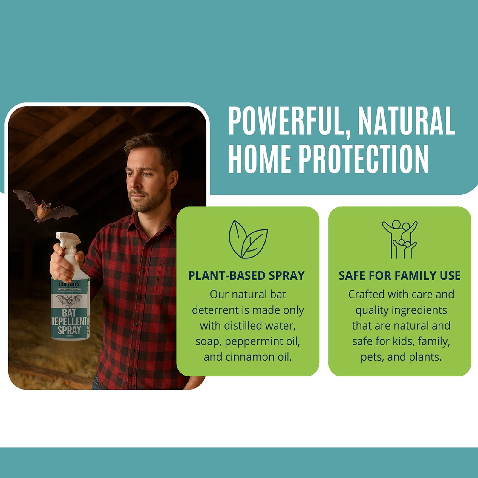 Colton's Naturals bat deterrent spray safeguards attics from nesting